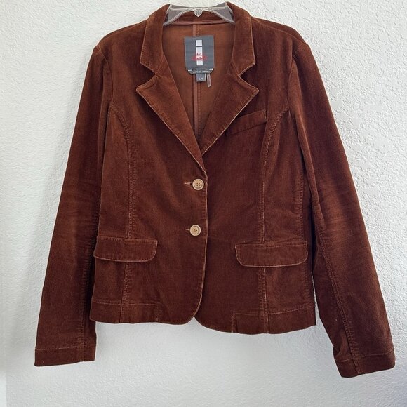 I Jeans by Buffalo Corduroy Blazer Tanya L Brown Elbow Patch Equestrian Academia - Picture 1 of 16